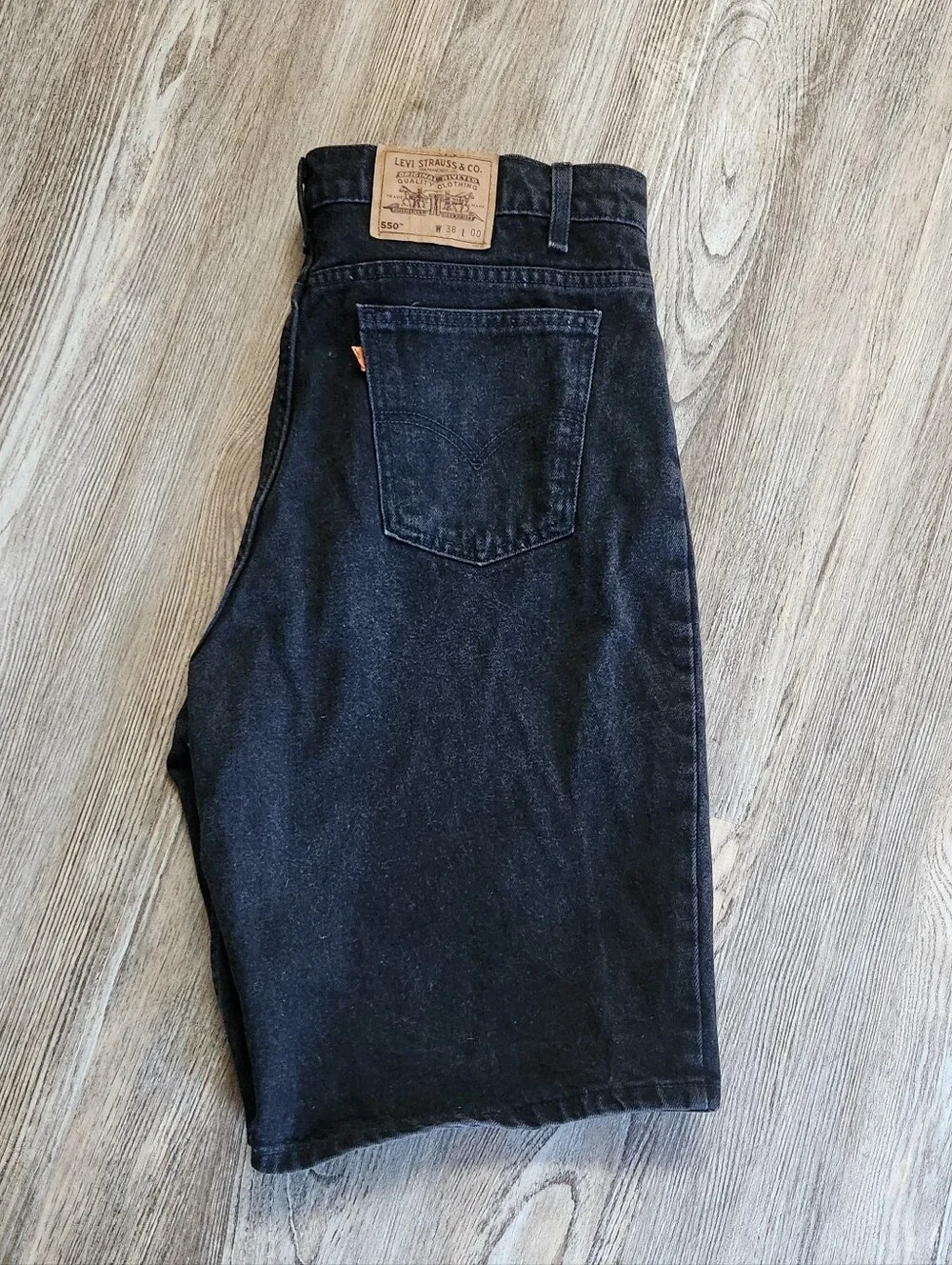 1995 Levis 550 Orange Tab Jort Denim Jean Short Black 38 USA Vintage Dad Grunge